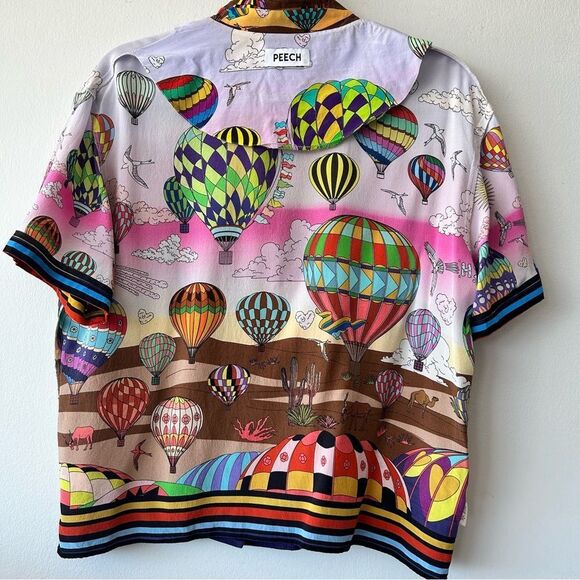Peech Silk Colourful Hot Air Balloon Short sleeve Shirt - Picture 9 of 14